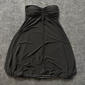 Strapless Black Bubble Hem Dress with Center Tie